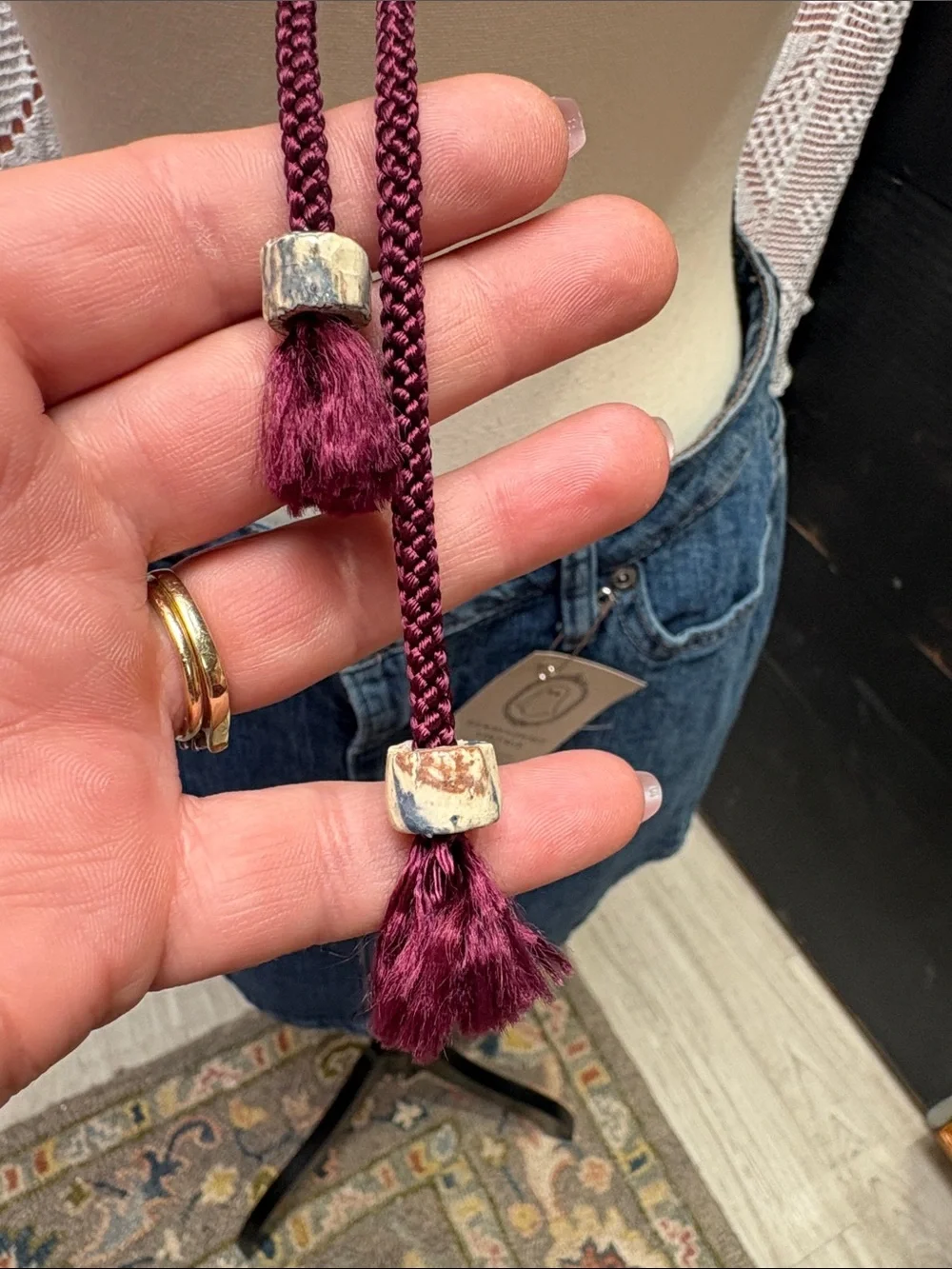 Vintage Ceramic Slide Tassel Necklace Boho Cord Necklace - Picture 3 of 8
